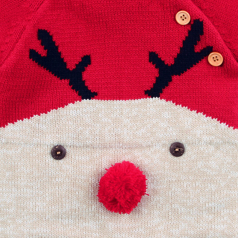 Boys and girls knitted cartoon deer romper Christmas sweater