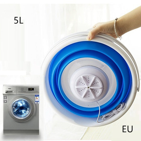 Folding bucket turbine washing machine