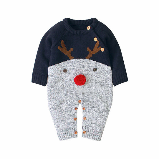 Boys and girls knitted cartoon deer romper Christmas sweater