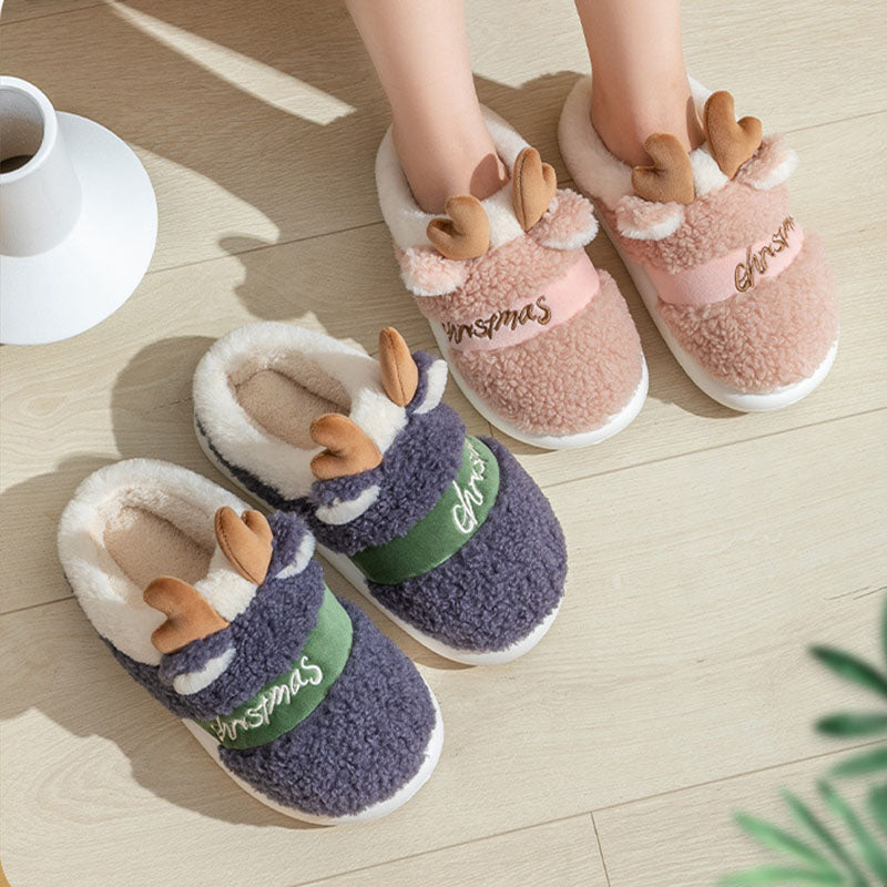 Christmas Shoes Winter Home Slippers Elk Soft Cozy Bedroom Slipper Slip On House Shoes